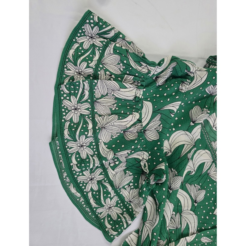 MaxStudio Green Floral Polka Dot Ruffle Wrap Dress Flutter Sleeve 8912C60 Medium - Picture 8 of 16